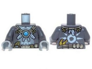 Torso Gorilla with Utility Belt, Feather and Vine Necklace with Dark Azure Round Jewel (Chi) Pattern / Dark Bluish Gray Arms / Light Bluish Gray Hands