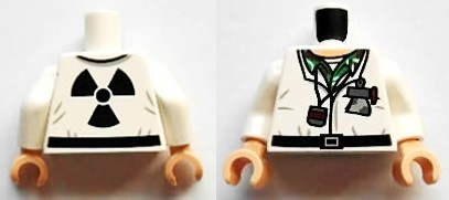 Torso Devo Suit with Stopwatch and Notebook, Black Radiation Symbol on Back Pattern / White Arms / Light Nougat Hands