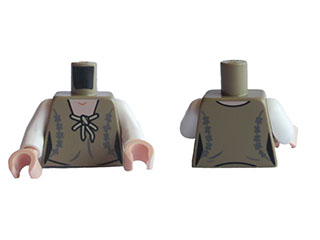 Torso SW Female Dark Tan Robe with Light Tan Tie and Dark Bluish Gray Stitching (both sides) Pattern (Leia) / White Arms / Light Nougat Hands