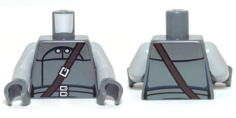 Torso SW Vest with Two Small Buttons, Dark Brown Shoulder Strap and Double Belt Pattern / Light Bluish Gray Arms / Dark Bluish Gray Hands