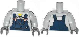 Torso Shirt with Dark Blue Overalls with Burn Holes and Copper Buckles Pattern / Light Bluish Gray Arms / Dark Bluish Gray Hands