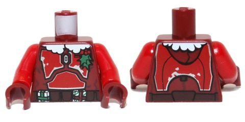 Torso SW Mandalorian Armor Plates Red with Holly and White Fur Collar Pattern (Santa Jango Fett) / Red Arms / Dark Red Hands