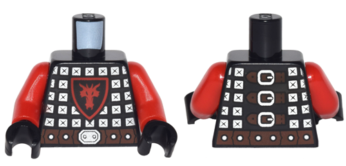 Torso Castle Dragon Knight Scale Mail with Dragon Shield, Buckles on Back Pattern / Red Arms / Black Hands