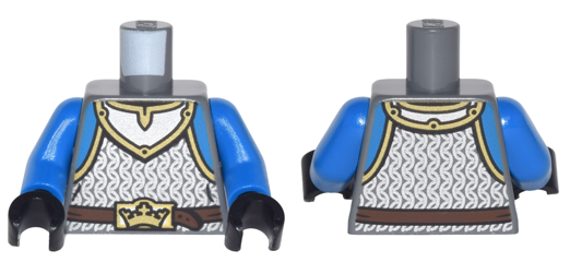 Torso Castle King's Knight Scale Mail, Crown Belt Pattern / Blue Arms / Black Hands