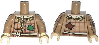 Torso Plaid Button Shirt with Straw, Wheat Spike in Pocket, Patches and Rope Belt Pattern / Dark Tan Arms with Plaid Shirt Pattern / Tan Hands