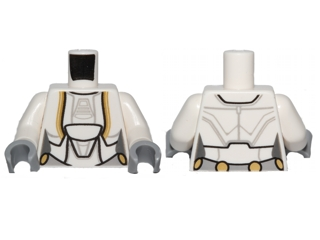 Torso SW Jedi Robe, Female with Gold Markings Pattern / White Arms / Light Bluish Gray Hands