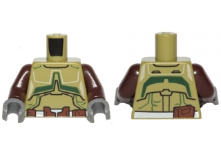 Torso SW Armor with White and Reddish Brown Belt and Dark Green Markings Pattern / Dark Brown Arms / Dark Bluish Gray Hands