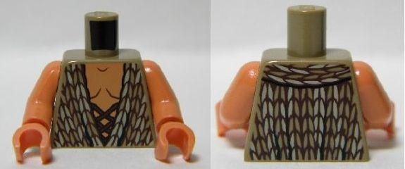 Torso LotR Vest with Woven Tan and Dark Tan Fabric and Dark Brown Laces Pattern / Nougat Arms / Nougat Hands