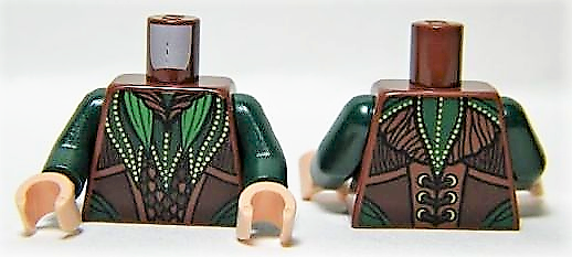 Torso LotR Elven Coat with Green and Dark Green Leaves with Gold Dots Pattern / Dark Green Arms / Light Nougat Hands