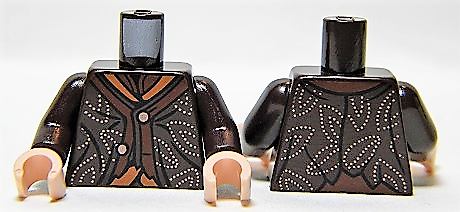 Torso LotR Coat Tattered with 2 Buttons, Dotted Leaves Pattern / Dark Brown Arms / Light Nougat Hands