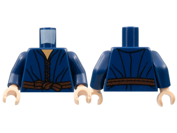 Torso LotR Robe with Dark Brown Laces and Rope Belt Pattern / Dark Blue Arms / Light Nougat Hands