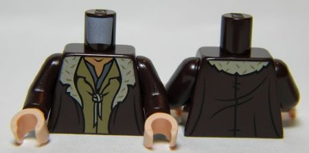 Torso LotR Coat with Tan Fur Trim and 2 Shirts Pattern / Dark Brown Arms / Light Nougat Hands