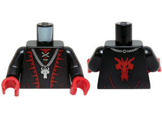 Torso Castle Dragon Wizard with Lace-up Shirt, Red Trim and Silver Dragon Head Chain Pattern / Black Arms / Red Hands