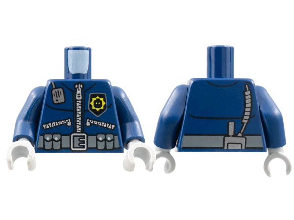 Torso Police 3 Zippers, Minifigure Head Badge, Radio and Belt with Pockets Pattern / Dark Blue Arms / Light Bluish Gray Hands