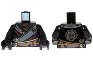 Torso Ninjago Robe with Gold Buckles and Earth Power Emblem Pattern / Black Arms / Black Hands