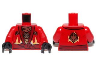 Torso Ninjago Robe with Dark Red Sash and Fire Power Emblem Pattern / Red Arms / Black Hands
