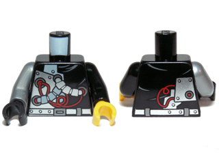 Torso Ninjago with Red Wires and Mechanical Parts Pattern / Black Arm Left / Flat Silver Arm Right / Yellow Hand Left / Black Hand Right