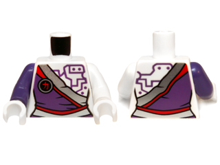 Torso Ninjago Dress with Silver Sash and Purple Circuitry Pattern / White Arm Left / Dark Purple Arm Right / White Hands