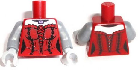 Torso Female Laced Corset with Red Frills and Pendant Pattern / Flat Silver Arms / Light Bluish Gray Hands