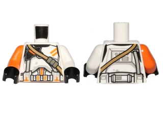 Torso SW Armor Clone Trooper with Orange Markings and Dark Tan Diagonal Belt Pattern / White Arm Left / Orange Arm Right / Black Hands