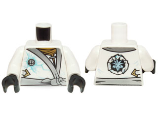Torso Ninjago Robe with Silver Sash and Ice Power Emblem Pattern / White Arms / Black Hands