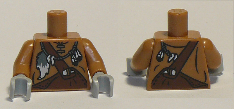 Torso Leather Shirt with Reddish Brown Overalls and Feathers and Tail Pattern / Medium Nougat Arms / Light Bluish Gray Hands