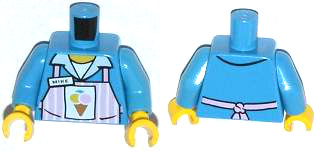 Torso Pink Apron with White Stripes with Ice Cream Cone and 'MIKE' Name Tag Pattern / Dark Azure Arms / Yellow Hands