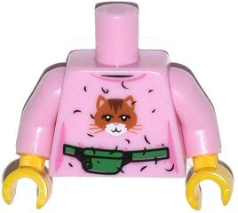 Torso Female Top with Cat Head, Hair and Green Money Belt Pattern / Bright Pink Arms / Yellow Hands