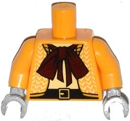 Torso Female Open Herringbone Jacket, Dark Red Bow Tie Scarf, Black Belt with Gold Buckle Pattern / Bright Light Orange Arms / Light Bluish Gray Hands