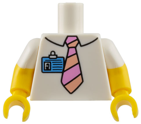 Torso Simpsons Shirt with Collar, Bright Pink and Light Nougat Striped Tie, Medium Blue ID Badge Pattern / Yellow Arms with Molded White Short Sleeves Pattern / Yellow Hands