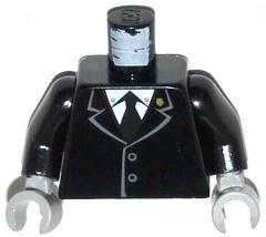 Torso Jacket Buttoned with Gold Badge on Collar, White Shirt and Black Tie Pattern / Black Arms / Light Bluish Gray Hands