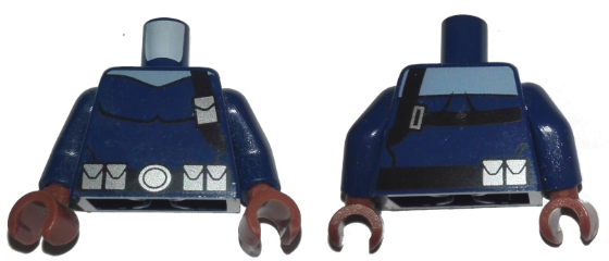 Torso Spider-Man Black Shoulder Strap and Belt with Silver Pouches on Front and Back Pattern (Nick Fury) / Dark Blue Arms / Reddish Brown Hands