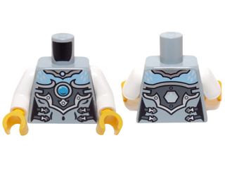 Torso Chima Female Outline with Bright Light Blue Chest, Silver Armor and Buckles and Dark Azure Round Jewel (Chi) Pattern / White Arms / Yellow Hands