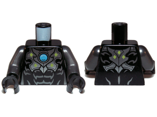 Torso Chima Silver Armor, Muscles and Blue Round Jewel (Chi) Pattern / Pearl Dark Gray Arms / Black Hands