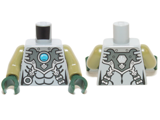 Torso Chima Silver Armor with Straps and Blue Round Jewel (Chi) Pattern / Olive Green Arms / Dark Green Hands