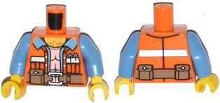 Torso Safety Vest with Reflective Stripe, Medium Blue Shirt, Hairy Chest, Brown Belt with Pouches Pattern / Medium Blue Arms / Yellow Hands