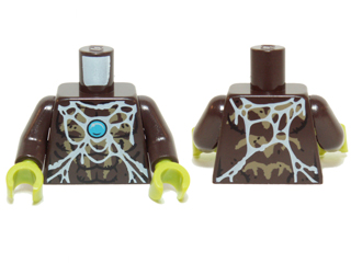 Torso Chima Bare Chest with Spider Web, Dark Tan Spider and Blue Round Jewel (Chi) Pattern / Dark Brown Arms / Lime Hands