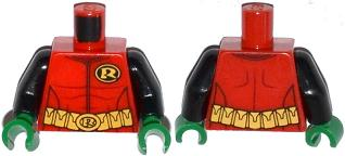 Torso Batman 'R' Symbol, Muscles Outline and Belt with Pockets Pattern / Black Arms / Green Hands