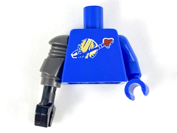 Torso with Classic Space Logo with Simulated Wear Pattern / Blue Arm Left / Blue Hand Left / Pearl Dark Gray Mechanical Arm Right / Black Claw Right