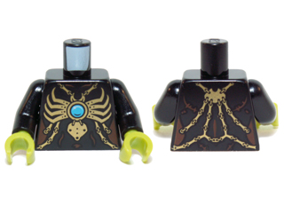 Torso Chima Gold Chains and Large Spider Pendant with Dark Azure Round Jewel (Chi) Pattern / Black Arms / Lime Hands