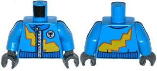 Torso Racing Jacket with Zipper and Yellow Lightning Bolt Pattern / Dark Azure Arms / Dark Bluish Gray Hands