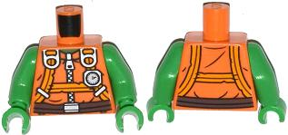 Torso Jumpsuit with Zipper, Harness Straps, Altimeter and Brown Belt Pattern / Bright Green Arms / Bright Green Hands