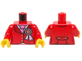 Torso Riding Jacket with Gold Buttons, Award Ribbon, and Dark Pink Ascot Pattern / Red Arms / Yellow Hands