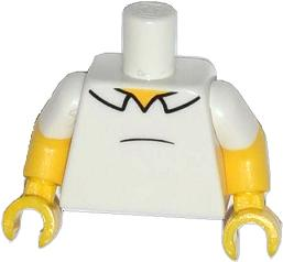 Torso Shirt with Collar and Black Stomach Line, Yellow Neck Pattern / Yellow Arms with Molded White Short Sleeves Pattern / Yellow Hands