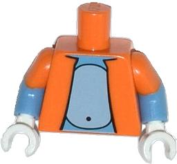 Torso Simpsons Open Jacket with Light Bluish Gray Stomach Pattern / Medium Blue Arms with Molded Orange Short Sleeves Pattern / White Hands