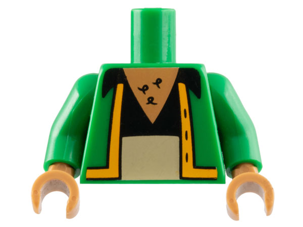 Torso Simpsons Jacket with Bright Light Orange Trim over Black Shirt with Collar, Tan Pants Top, Medium Nougat Chest with Hair Pattern / Green Arms / Medium Nougat Hands