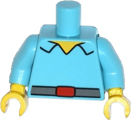 Torso Simpsons Shirt Open Collar with Dark Bluish Gray Belt with Red Buckle Pattern / Medium Azure Arms / Yellow Hands