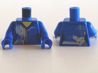 Torso Female Jumpsuit with Zipper, White and Gold Markings and Classic Space Logo Pattern / Blue Arms / Blue Hands