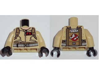 Torso Ghostbusters Jumpsuit with 'P.V.' ID Badge and 'PETER' on Reverse Pattern / Tan Arms / Black Hands