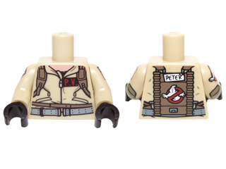 Torso Ghostbusters Jumpsuit with 'P.V.' ID Badge and 'PETER' on Reverse Pattern / Tan Arms with Ghostbusters Pattern / Black Hands